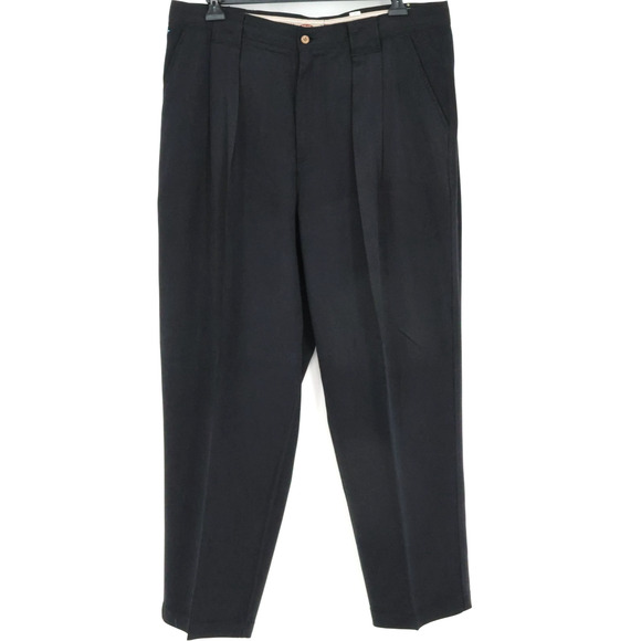 Tommy Bahama Dress Pants Mens 38 x 30 Black Silk Pleated Front Straight Leg Vtg - Picture 1 of 14